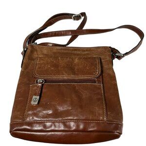 Giani Bernini brown distressed leather multi compartment crossbody purse